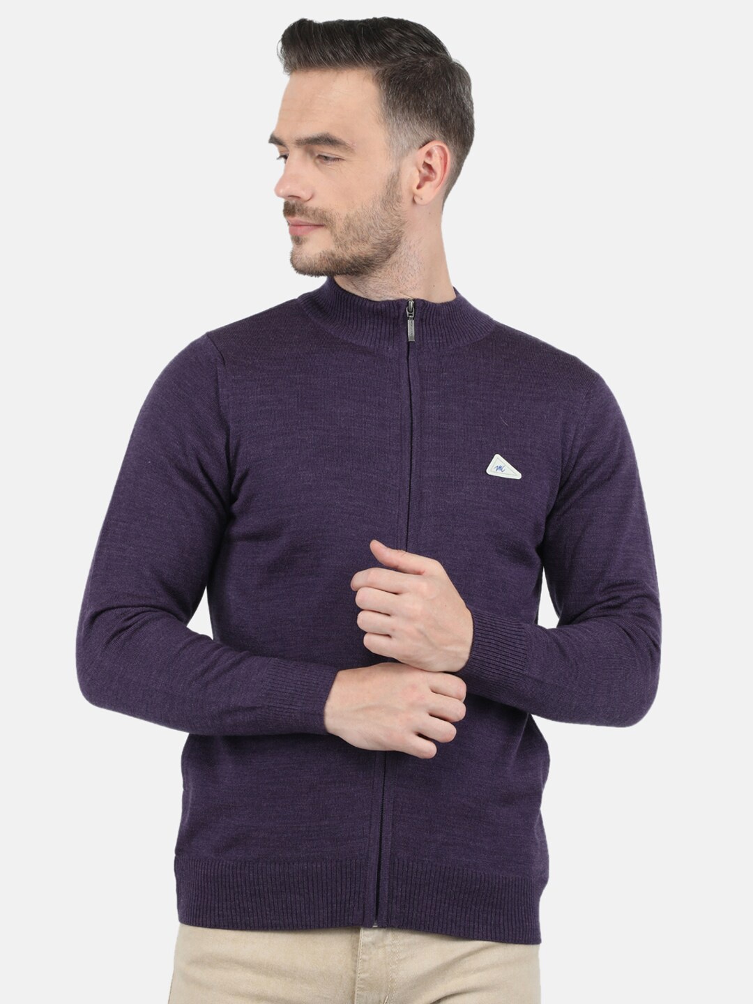 

Monte Carlo Men Blend Wool Purple Solid Collar Pullover