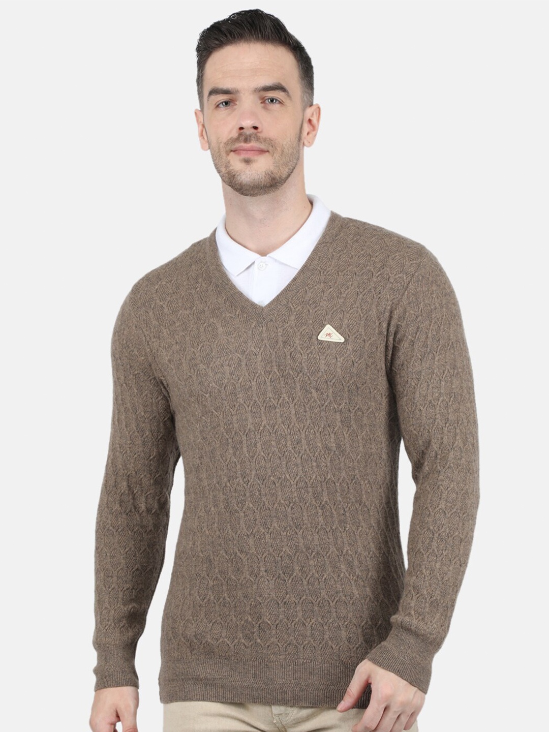 

Monte Carlo Men Beige Self V Neck Pullover