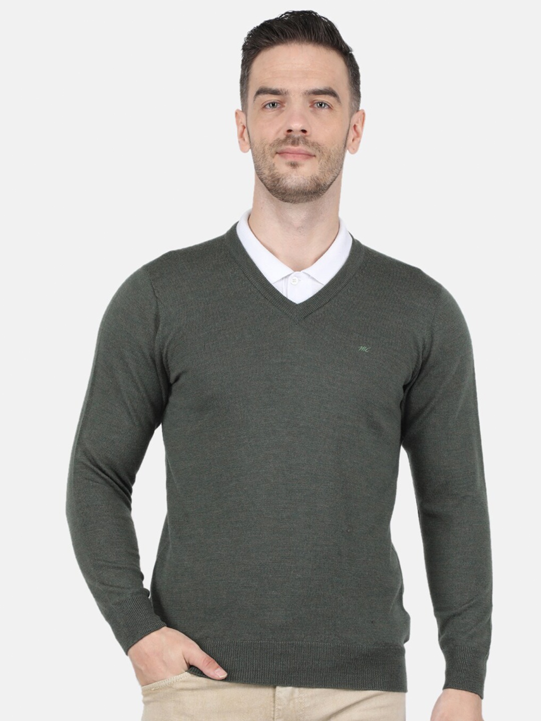 

Monte Carlo Men Olive Green Solid Pullover