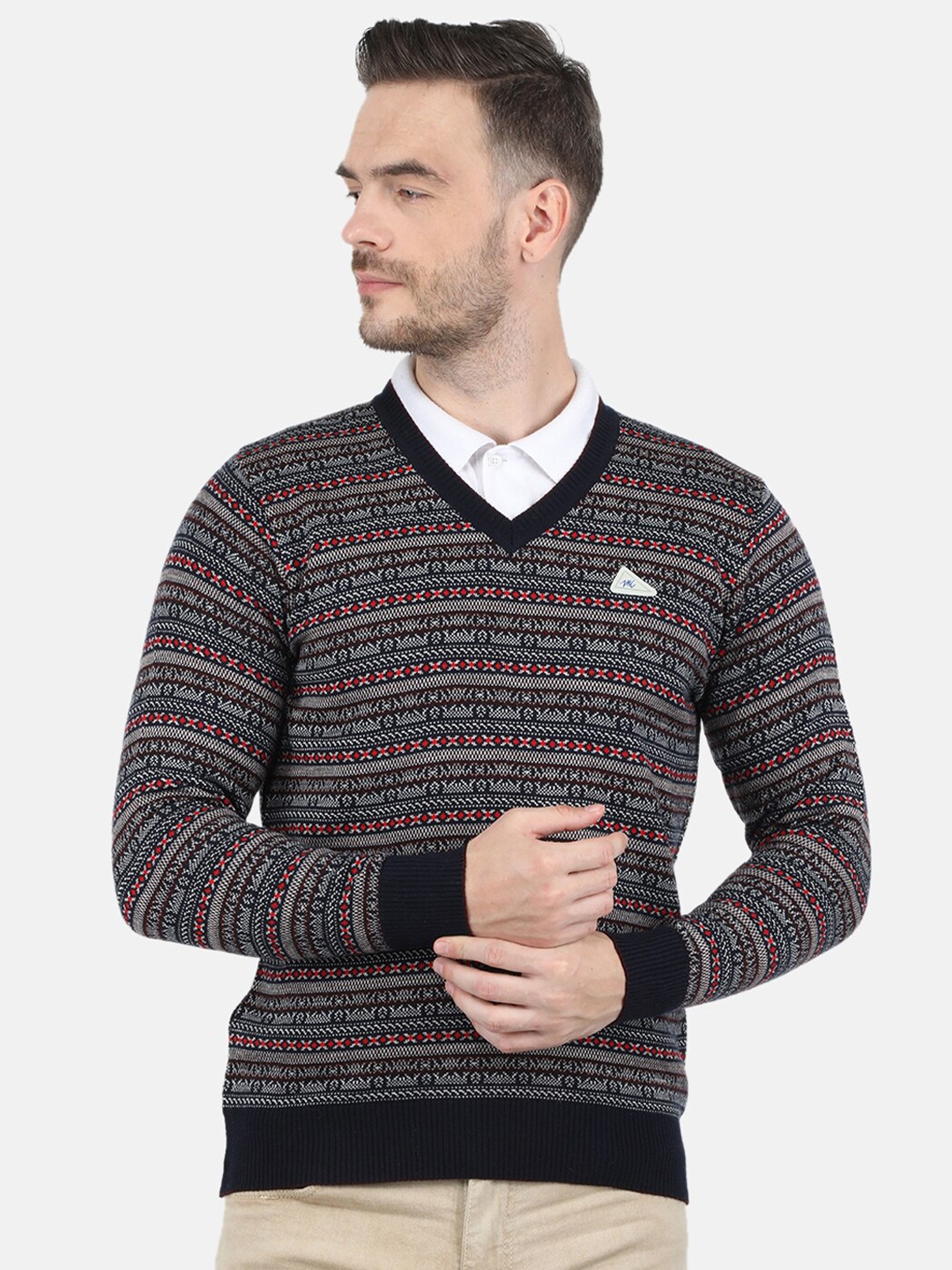 

Monte Carlo Men Navy Blue & Red Striped Pullover