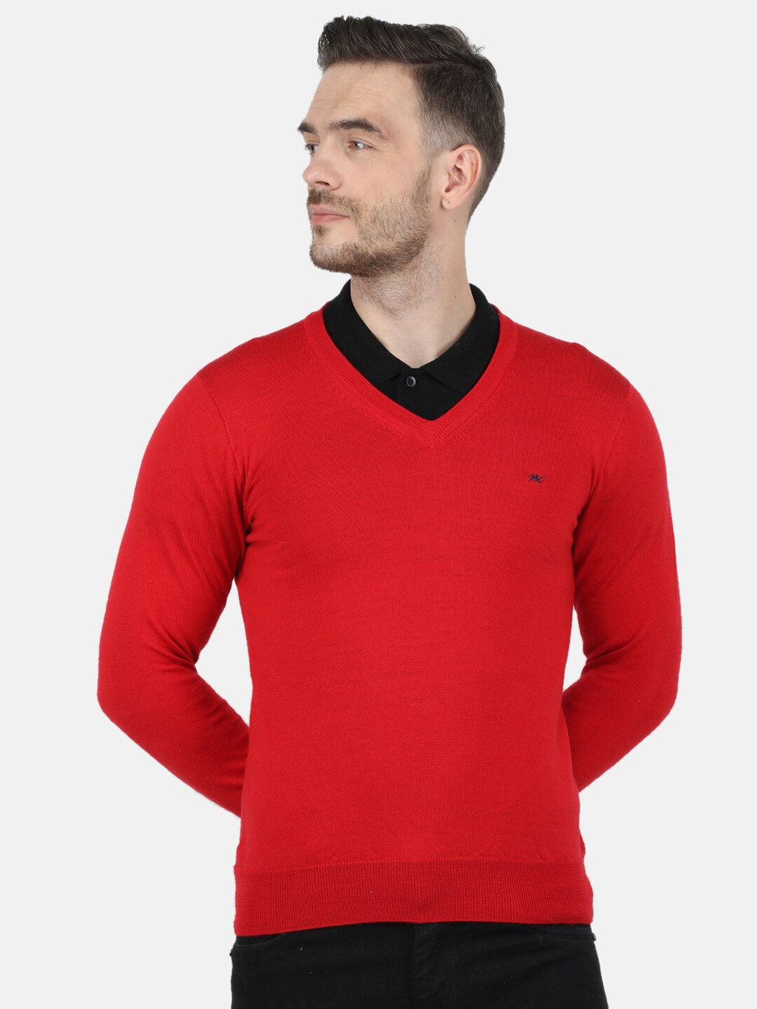 

Monte Carlo Men Pure Wool Red Solid V Neck Pullover