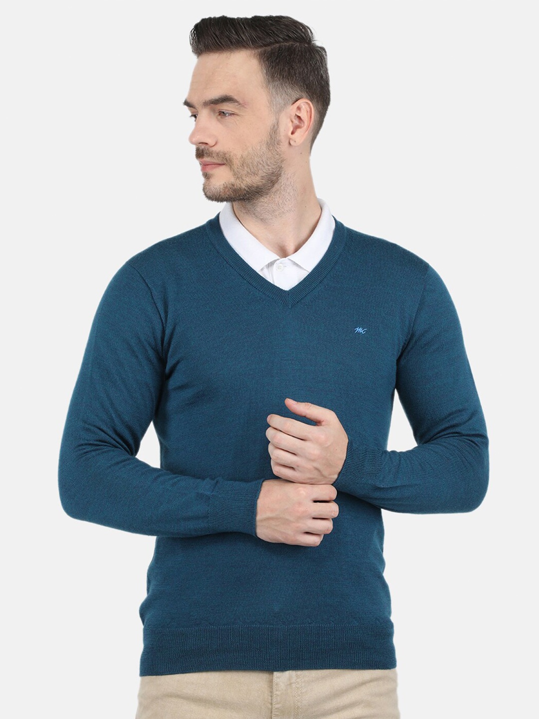 

Monte Carlo Men Pure Wool Teal Pullover