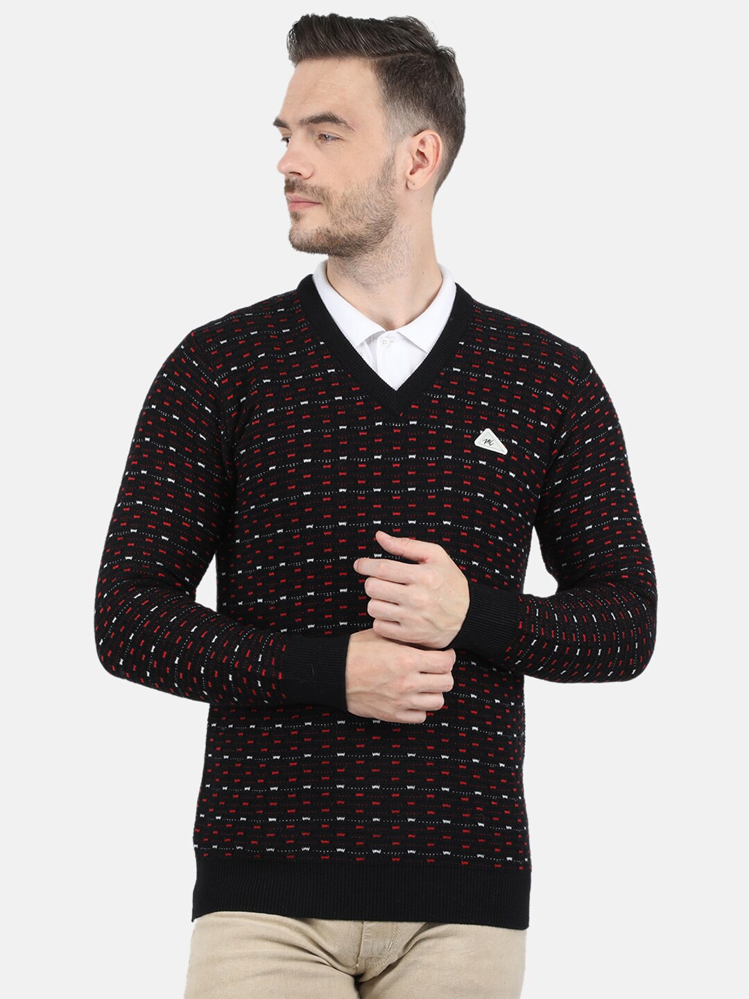 

Monte Carlo Men Wool Blend Black & Red Pullover