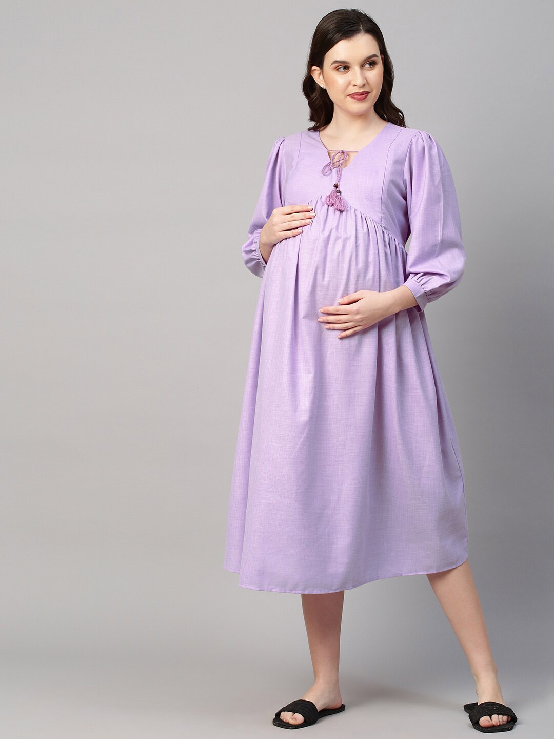 

MomToBe Lavender Maternity A-Line Midi Nursing Dress