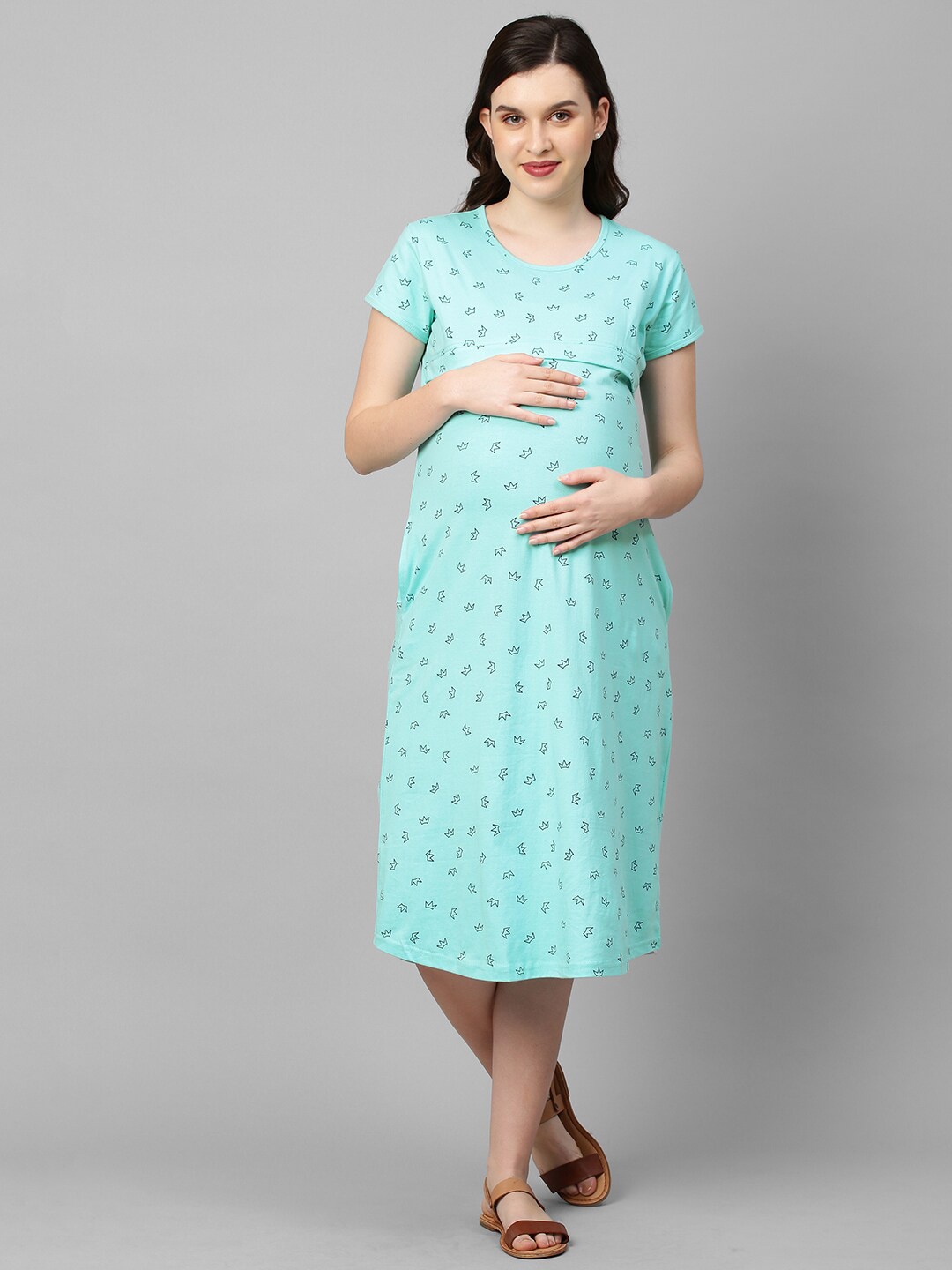 

MomToBe Blue Printed Maternity Nursing Sustainable Nightdress