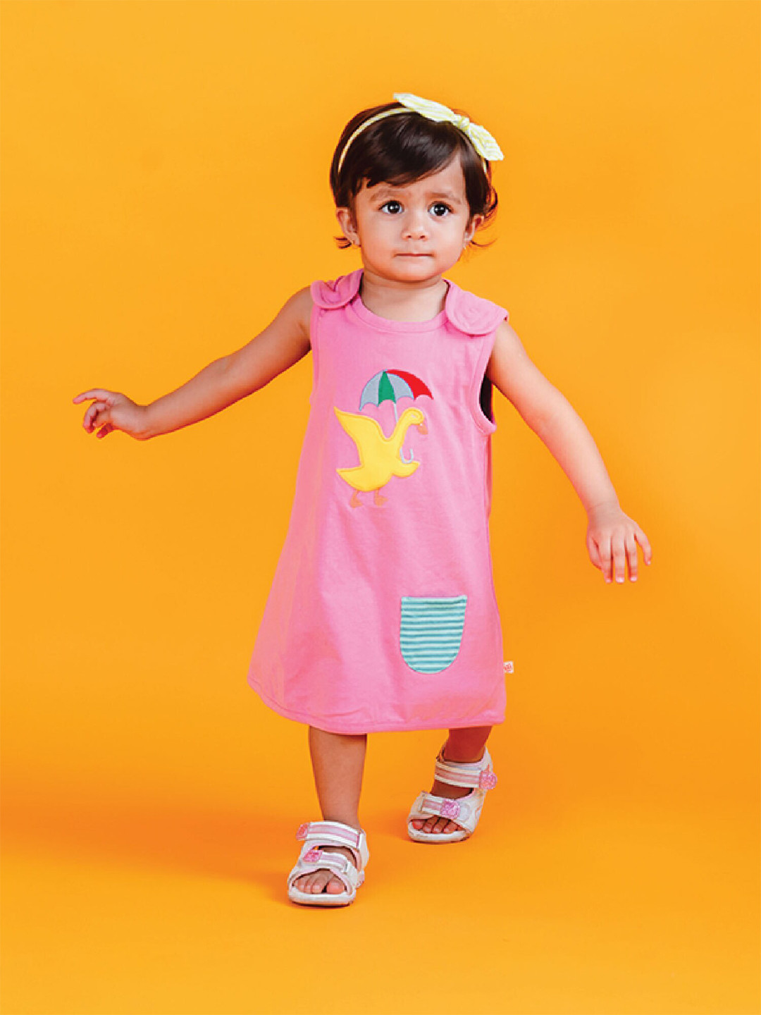 

GREENDIGO Girls Pink Embroidered Organic Cotton Reversible Dress A-Line Dress