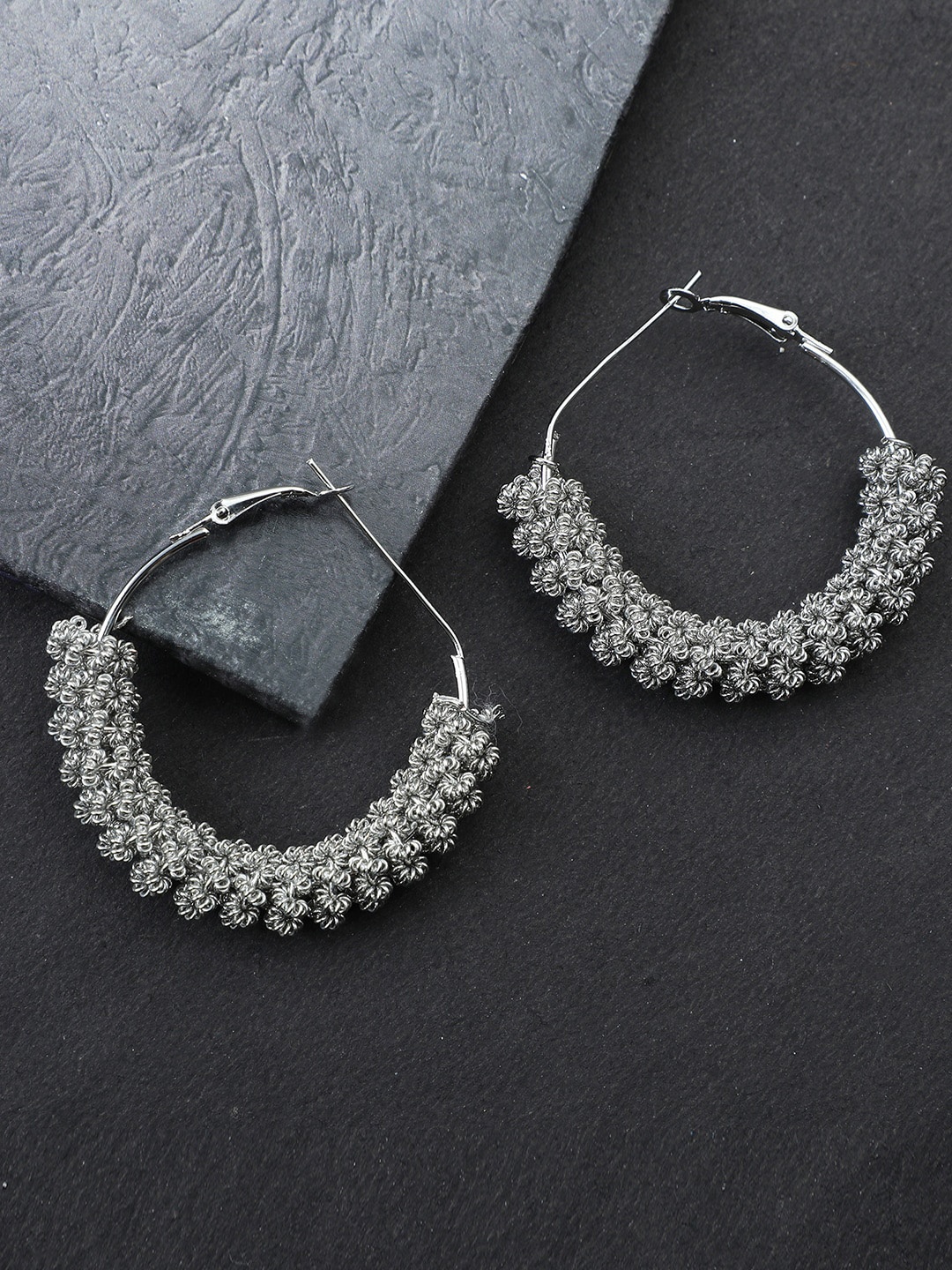 

Bhana Fashion Women Silver-Toned Contemporary Hoop Earrings
