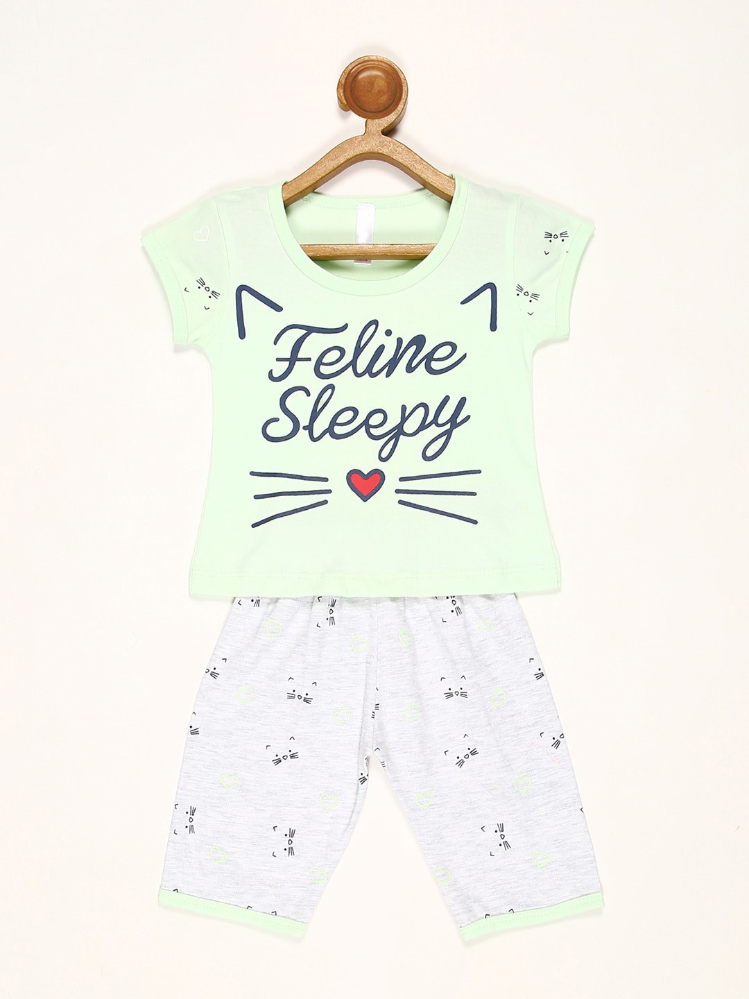 

V2 Value & Variety Girls Green & Blue Printed T-shirt with Pyjamas
