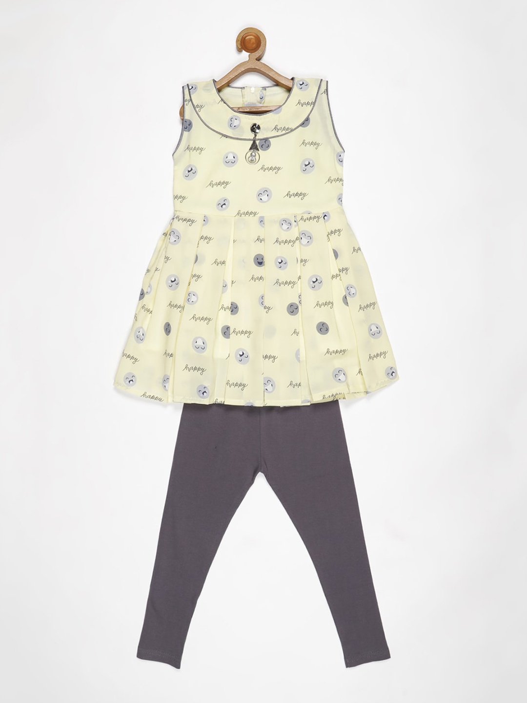 

V2 Value & Variety Girls Yellow & Grey Printed Top with Leggings