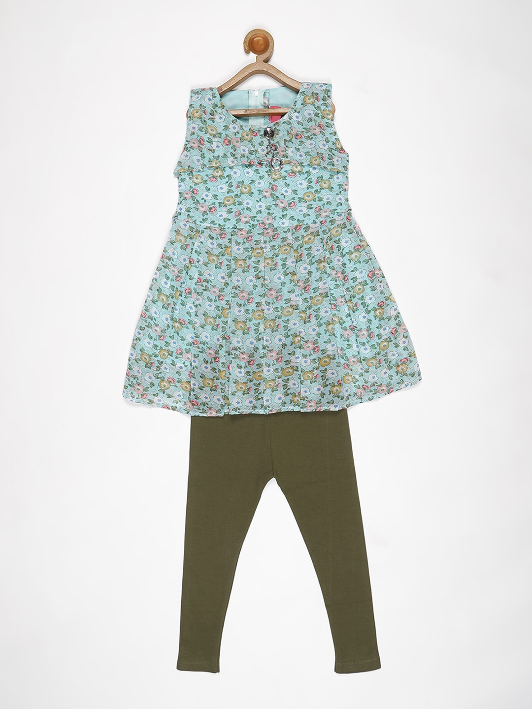 

V2 Value & Variety Girls Blue & Brown Printed Top with Leggings