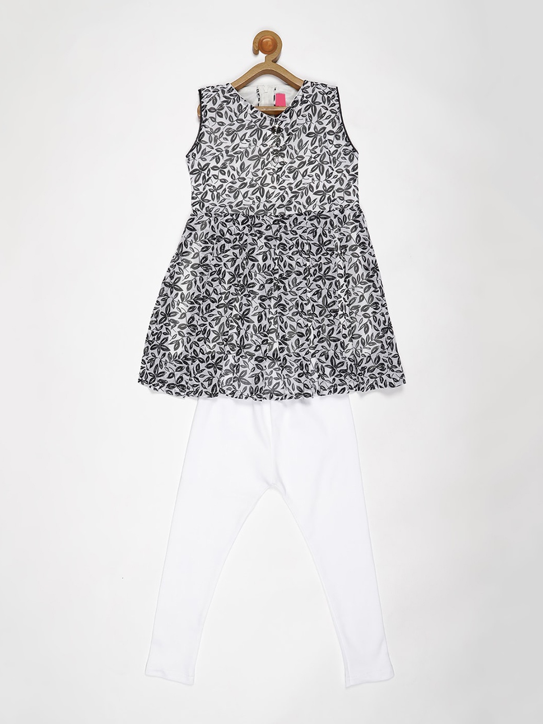 

V2 Value & Variety Girls Black & White Printed Tunic with Leggings