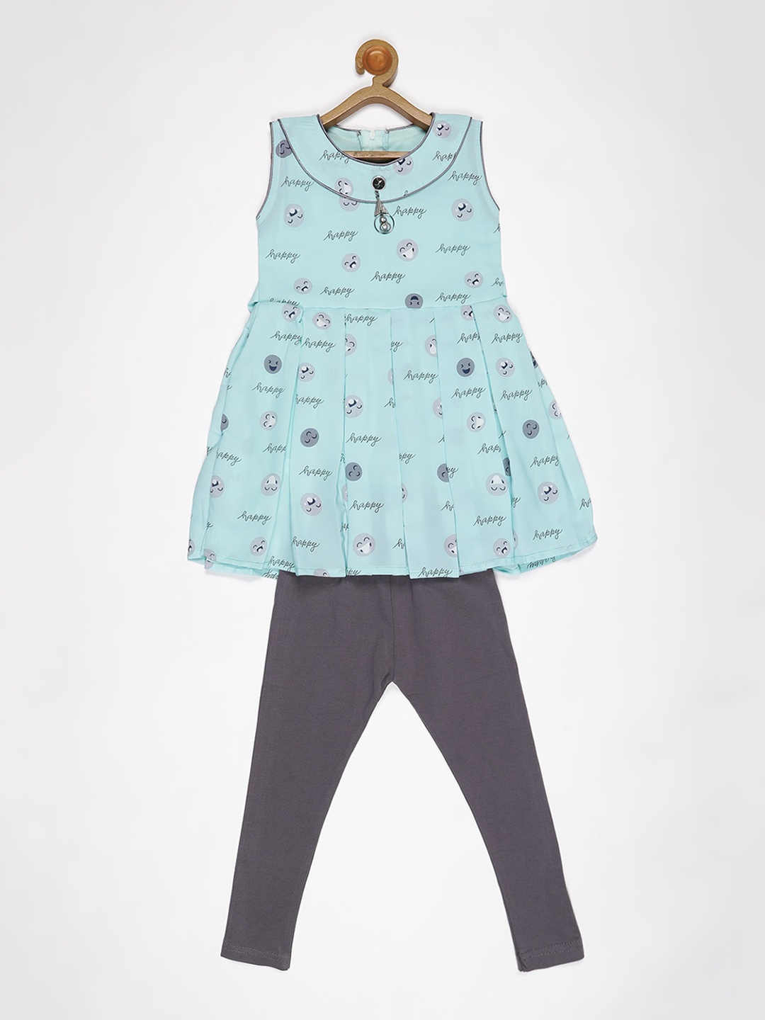 

V2 Value & Variety Girls Turquoise Blue & Grey Printed Tunic with Leggings