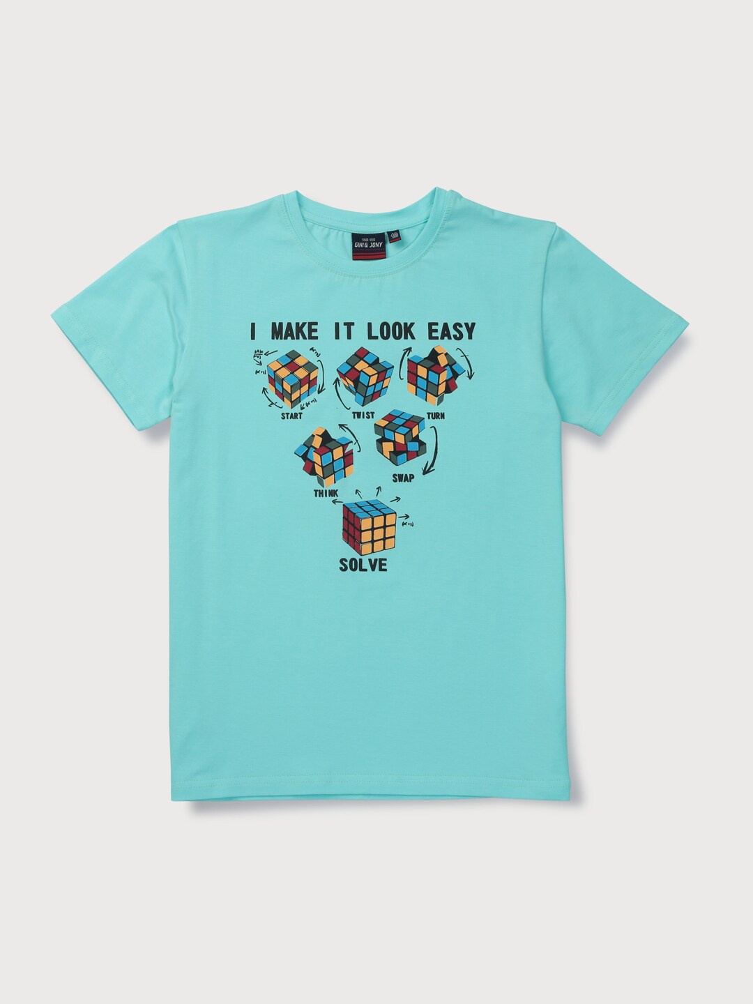 

Gini and Jony Boys Blue Typography Printed Applique T-shirt