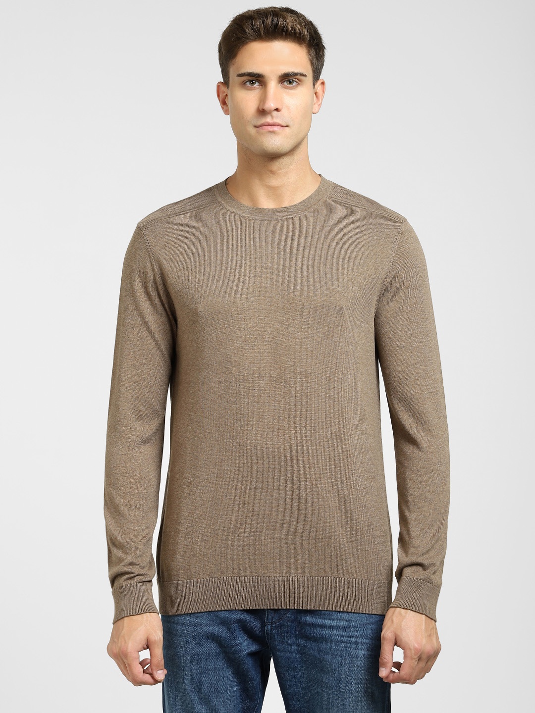 

SELECTED Men Brown Solid Round Neck Pullover