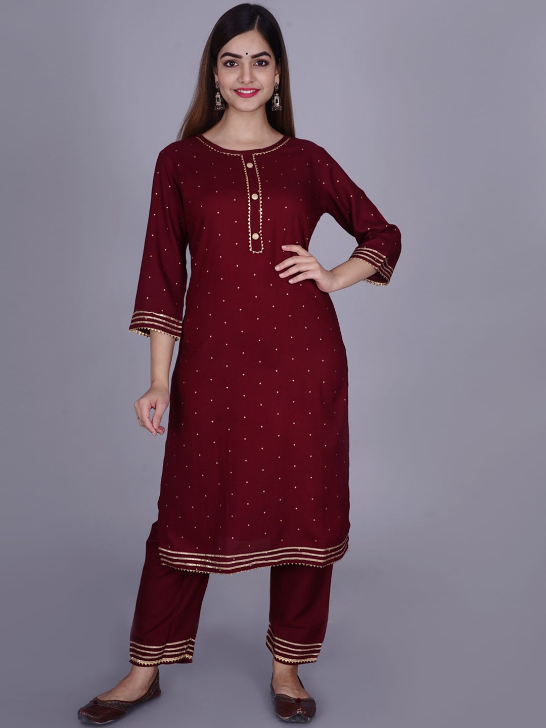 

Lovista Women Maroon Solid Kurti with Pant