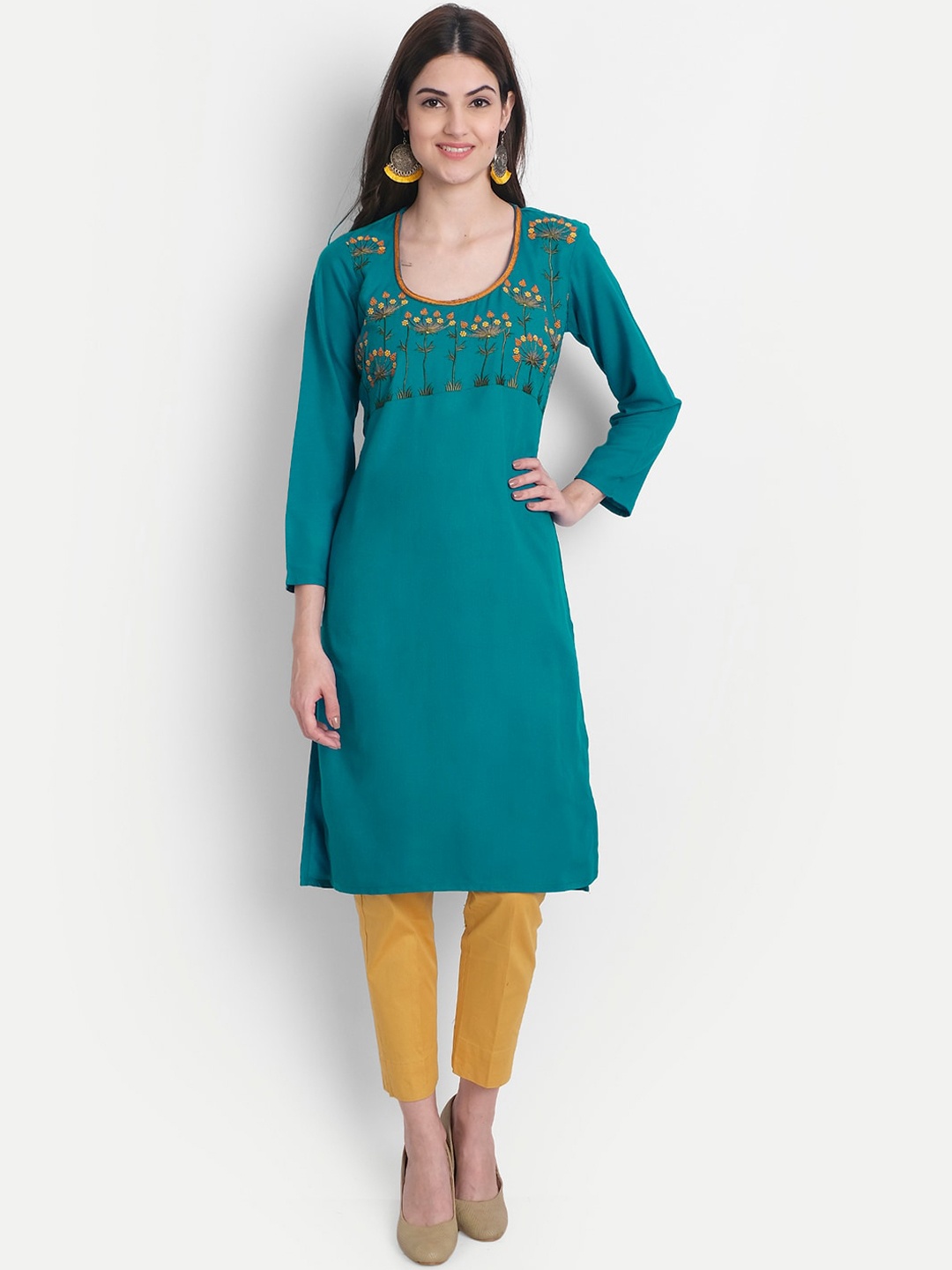 

Alavya Women Green Floral Embroidered Woolen Acrylic Winter Kurta