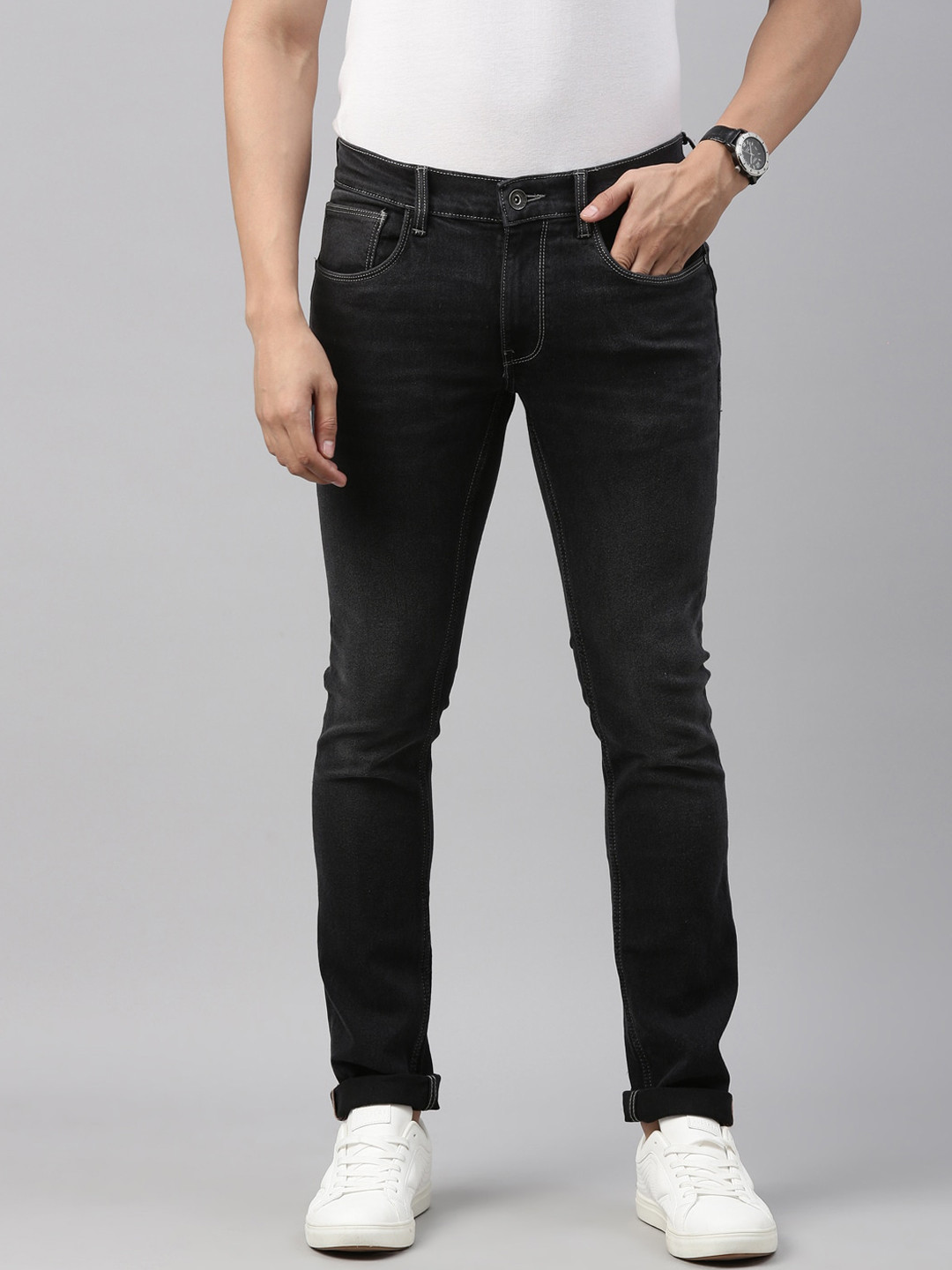

American Bull Men Black Skinny Fit Light Fade Jeans