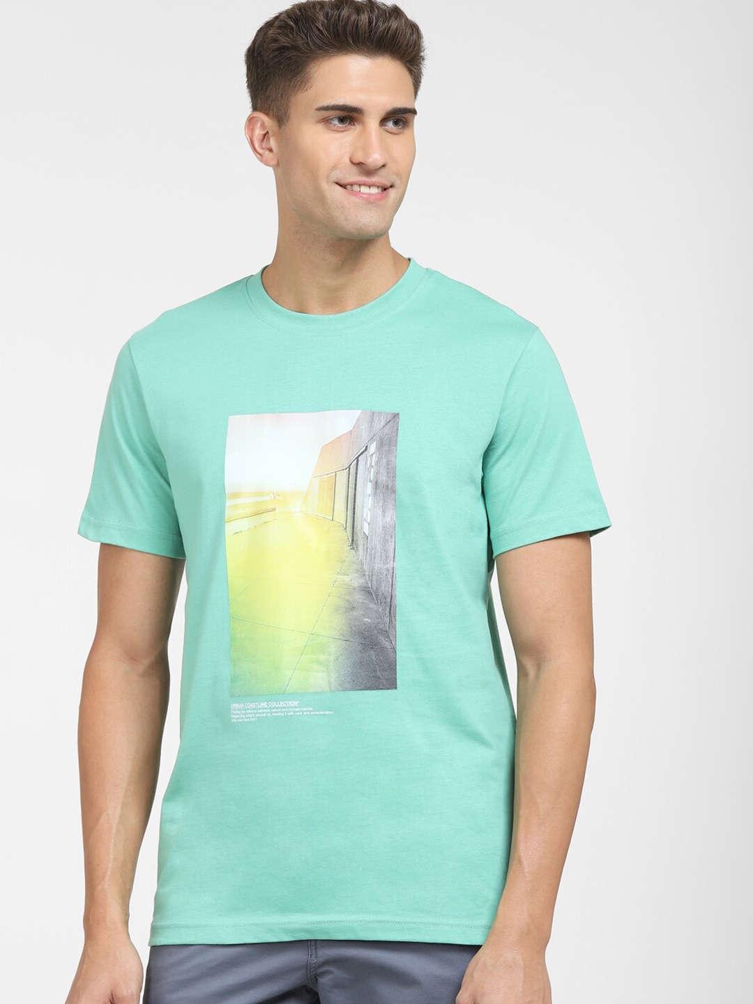 

SELECTED Men Green Printed Organic Cotton T-shirt