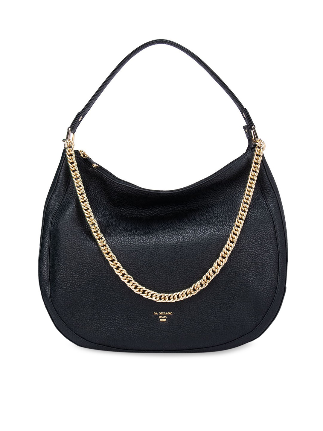 

Da Milano Black Leather Structured Hobo Bag with Tasselled