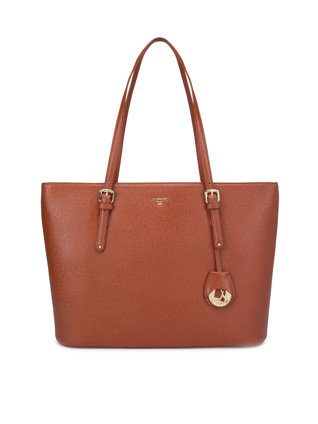 

Da Milano Orange Textured Leather Structured Shoulder Bag