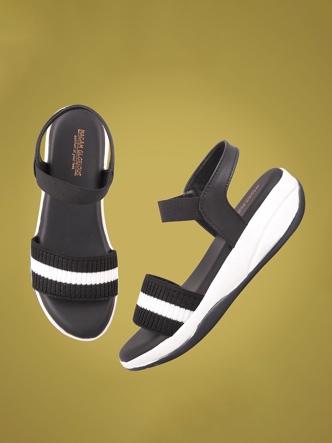 

madam glorious Black & White Striped Comfort Sandals