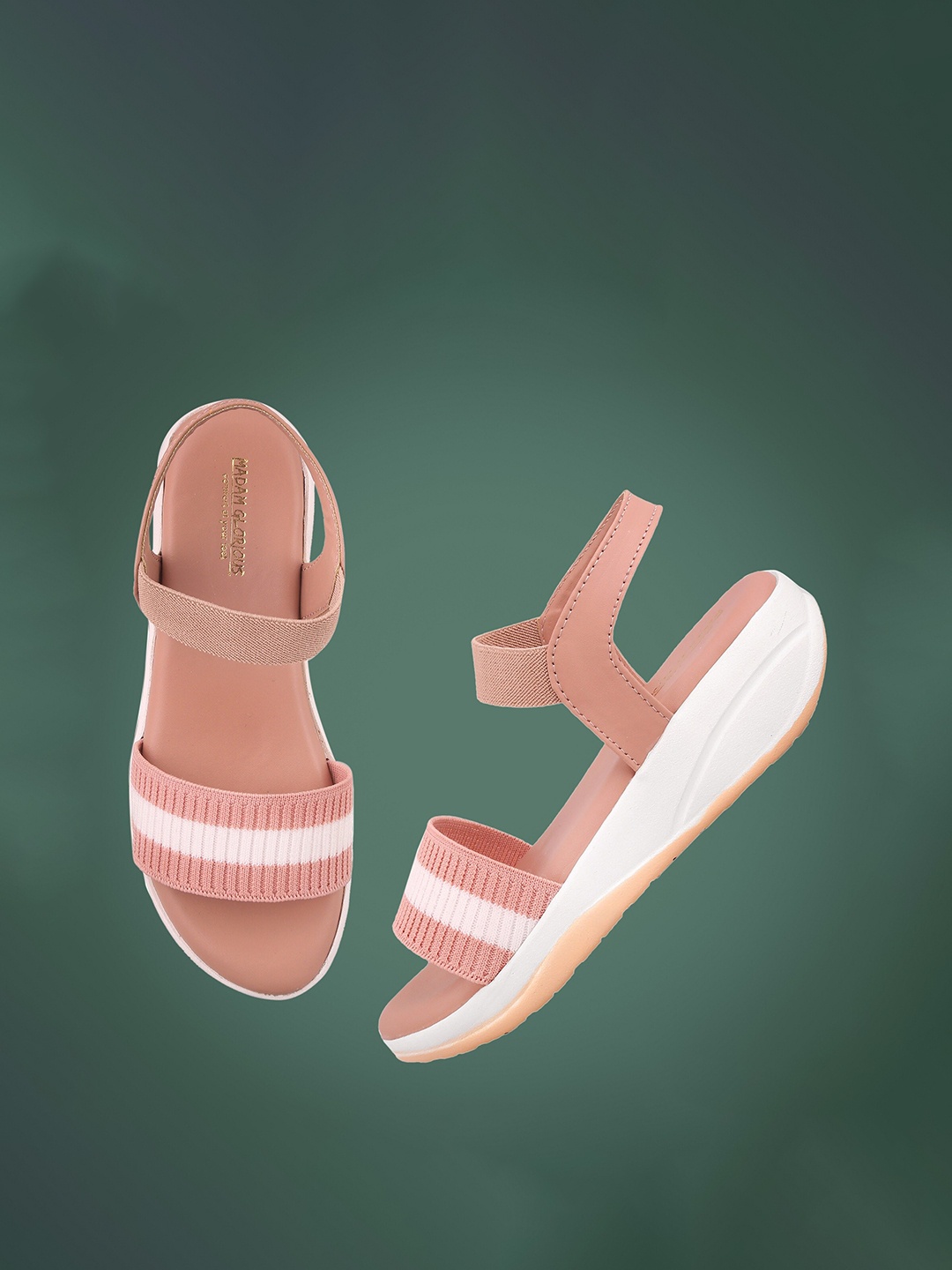 

madam glorious Peach-Coloured & White Striped Comfort Sandals