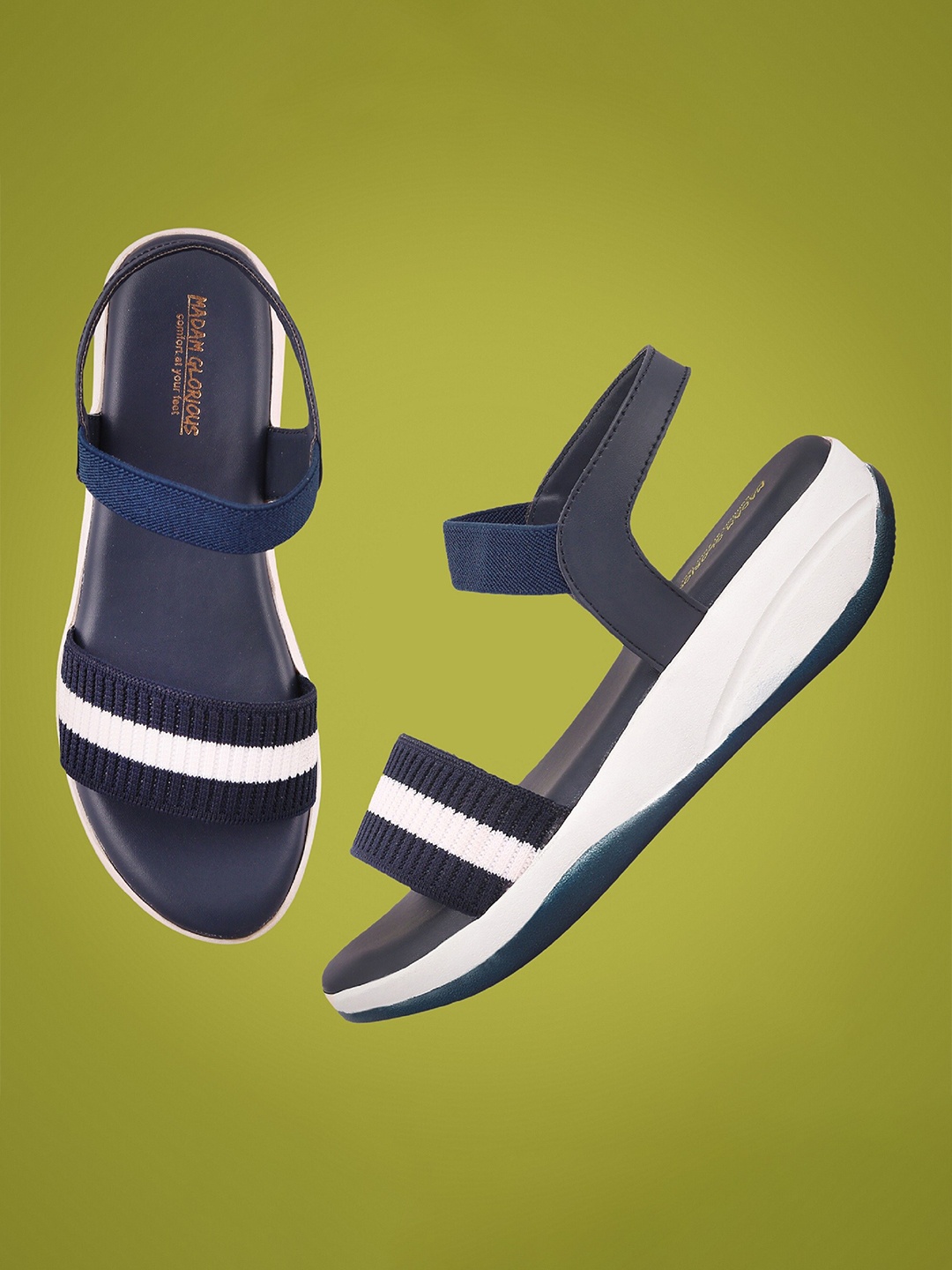 

Madam glorious Navy Blue & White Flatform Sandals