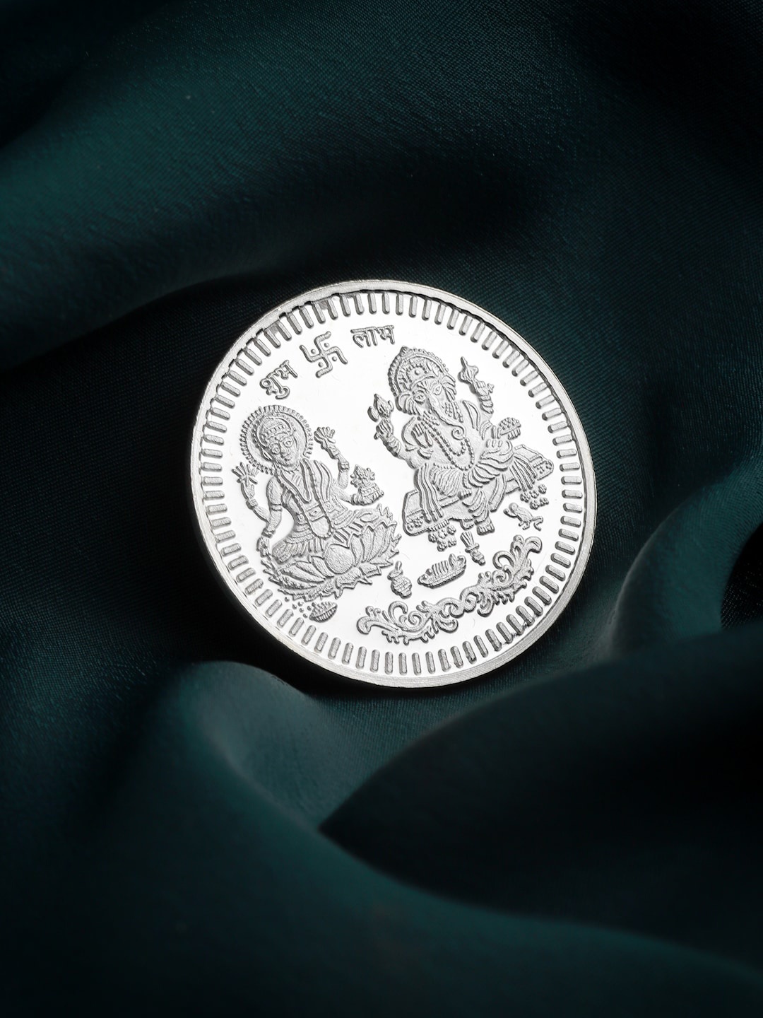 

PANASH Silver-Toned Pure Silver Lakshmi Ganesh Silver Coin