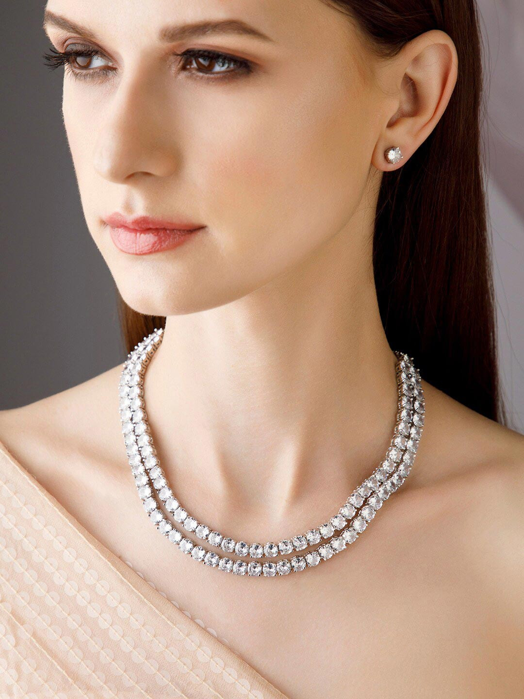 

Rubans Silver-Plated Layered Jewellery Set With Studded AD