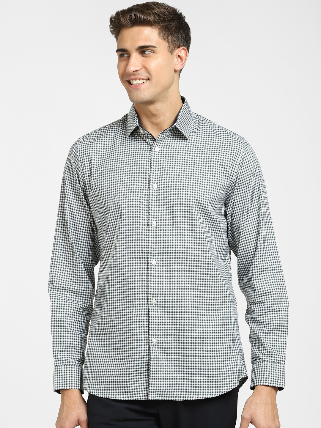 

SELECTED Men Green Slim Fit Micro Checks Checked Casual Shirt