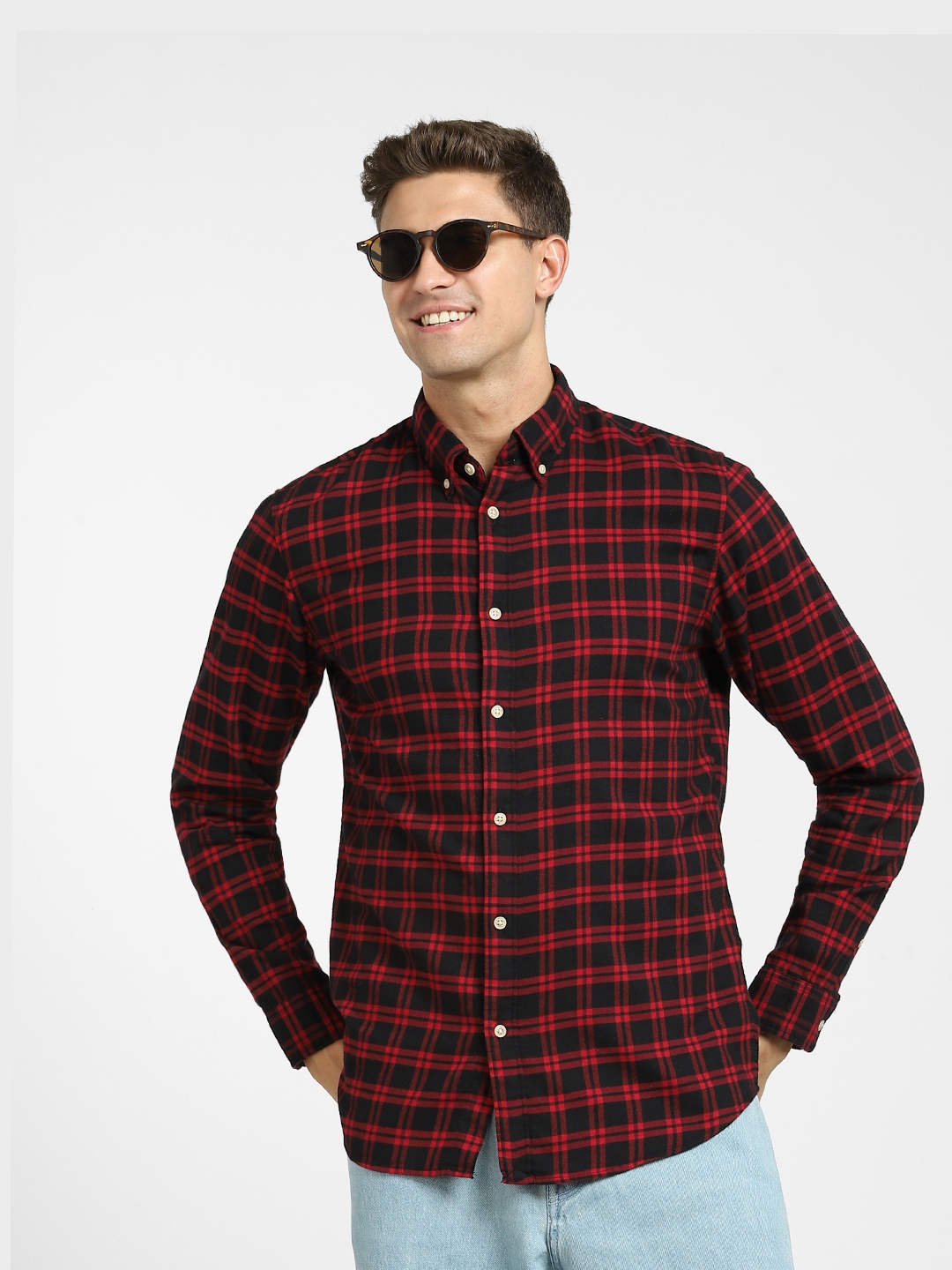 

SELECTED Men Red Slim Fit Tartan Checks Checked Casual Shirt