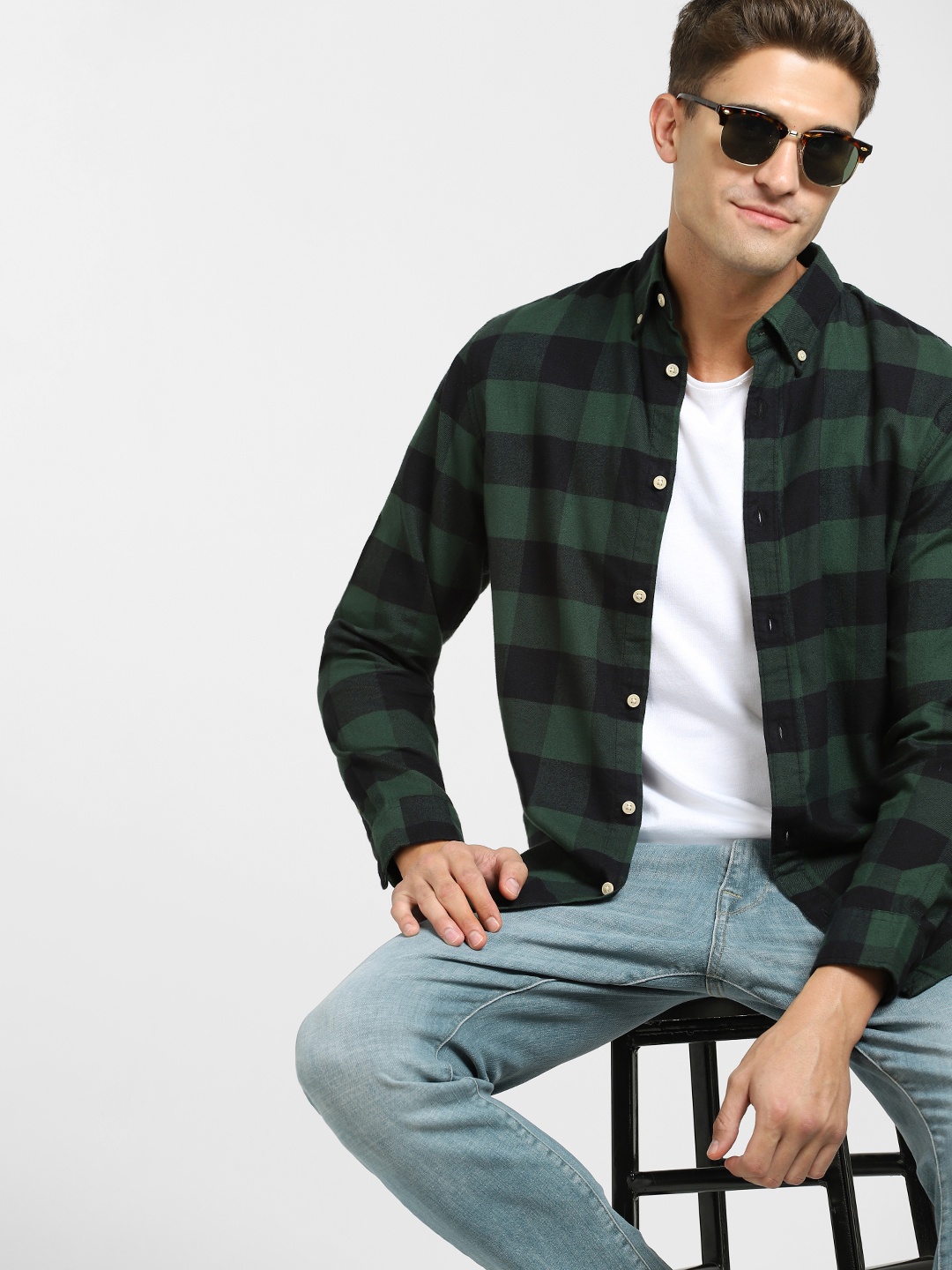 

SELECTED Men Green Slim Fit Buffalo Checks Checked Casual Shirt
