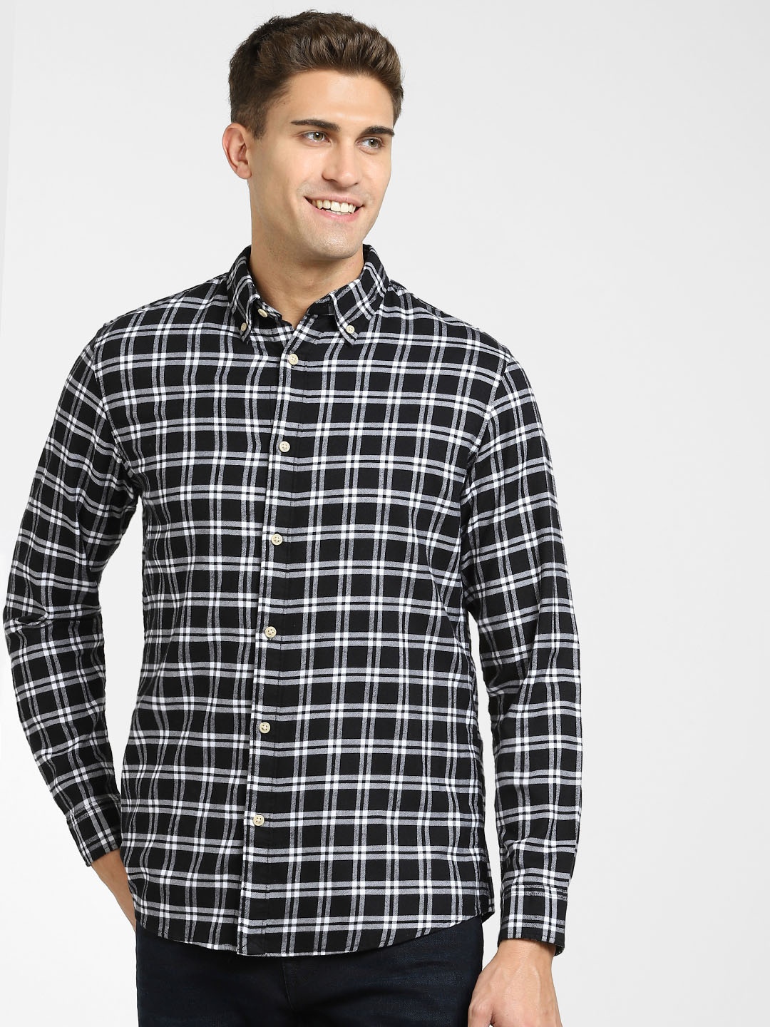 

SELECTED Men Black Slim Fit Checked Casual Shirt