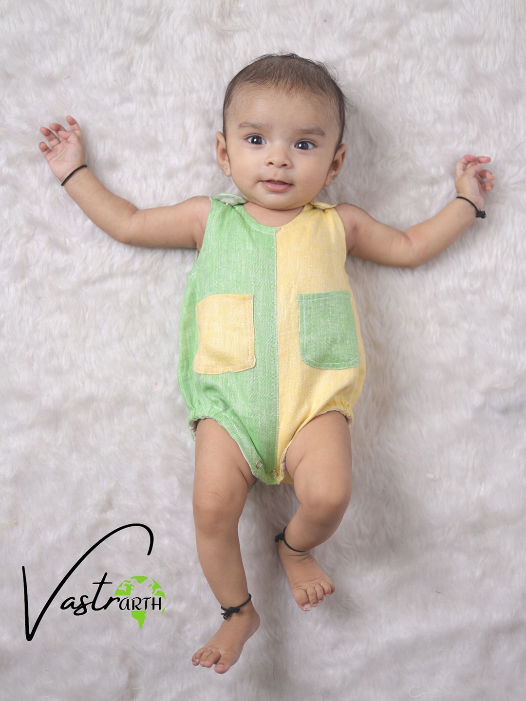 

Vastrarth Infant Kids Yellow & Green Colourblocked Rompers