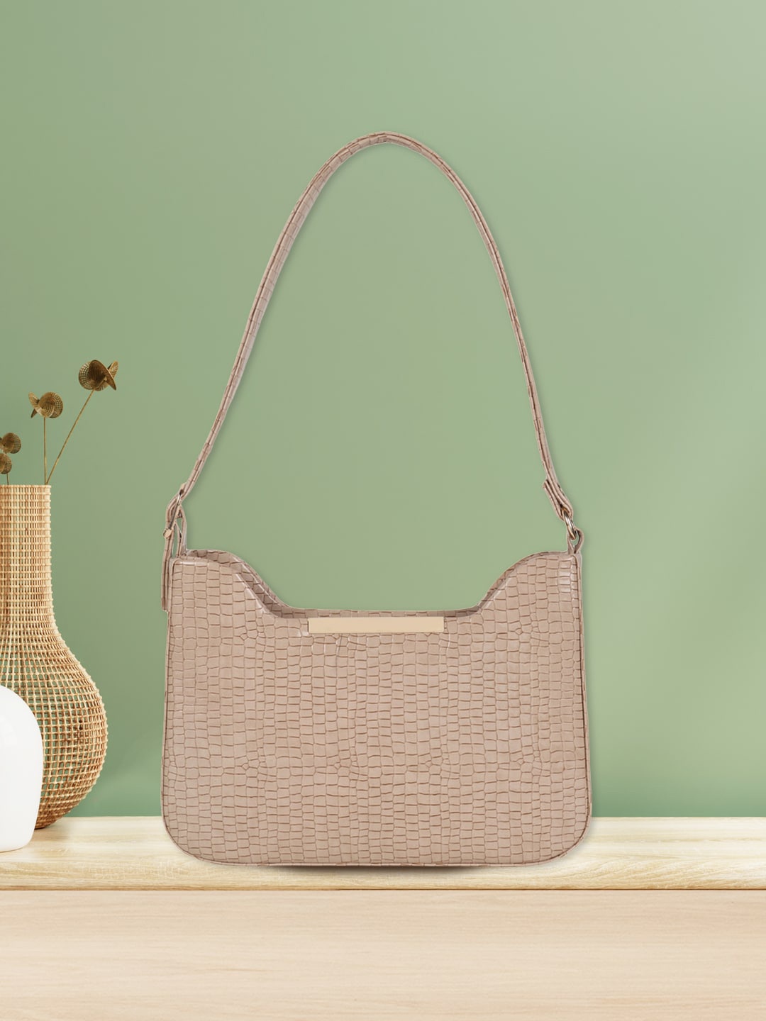 

Apsis Women Beige Textured Structured Shoulder Bag with Cut Work