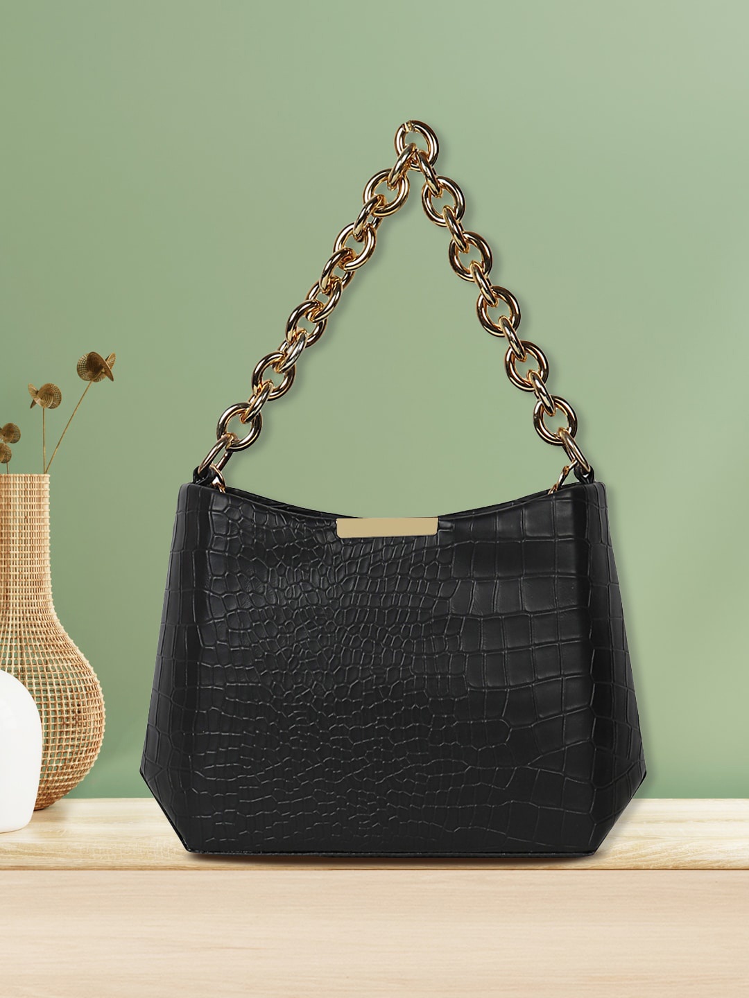 

Apsis Black Half Moon Hobo Bag with Tasselled