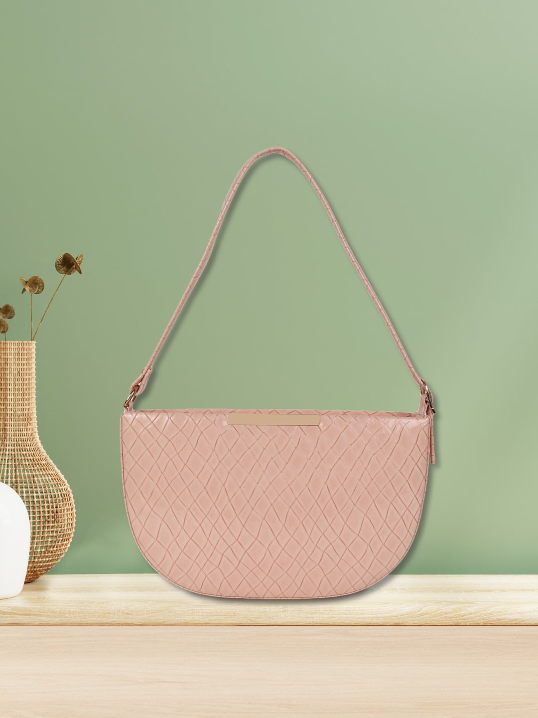 

Apsis Women Peach Textured Half Moon Shoulder Bag