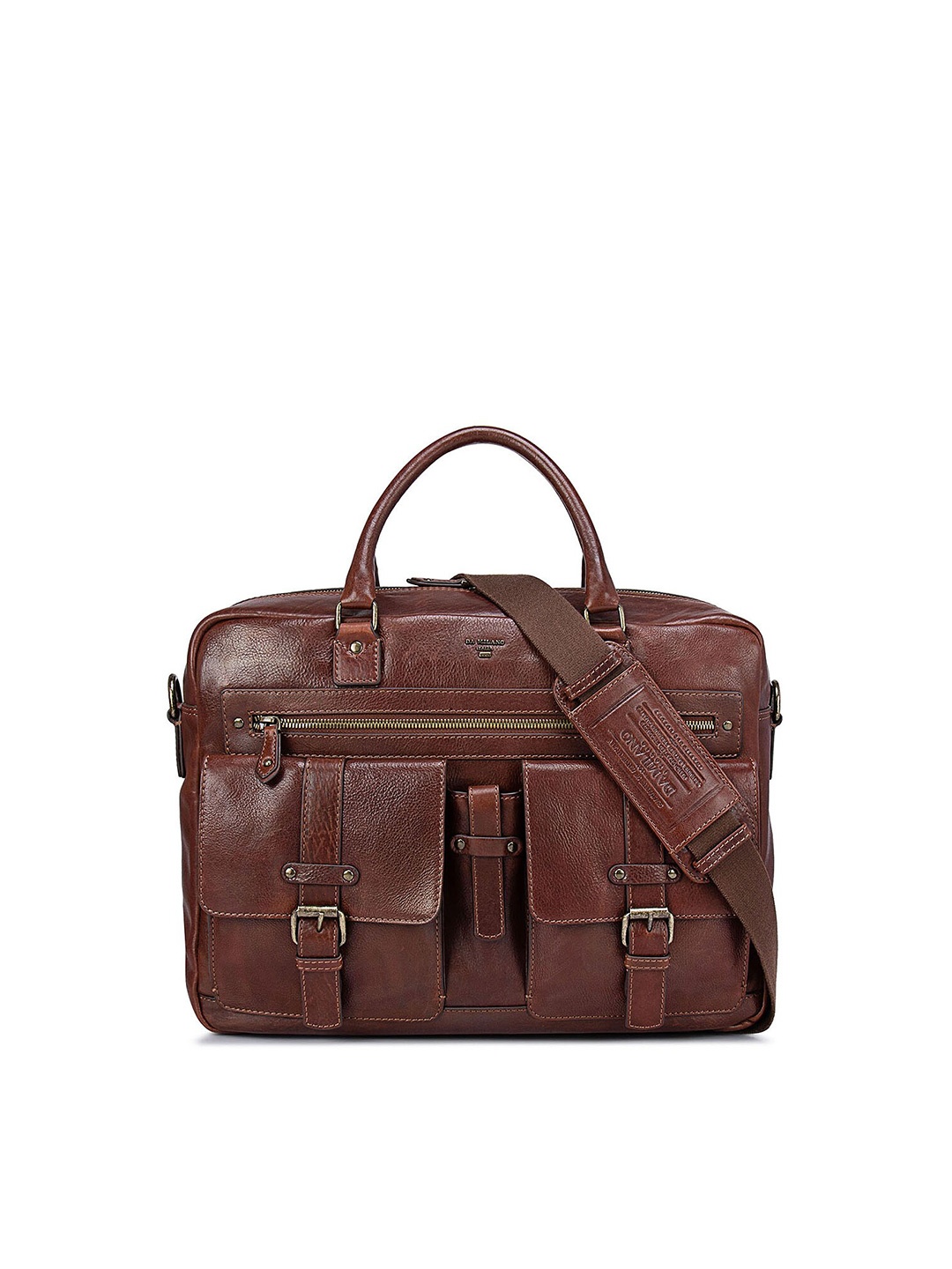 

Da Milano Men Brown Textured Leather Laptop Bag