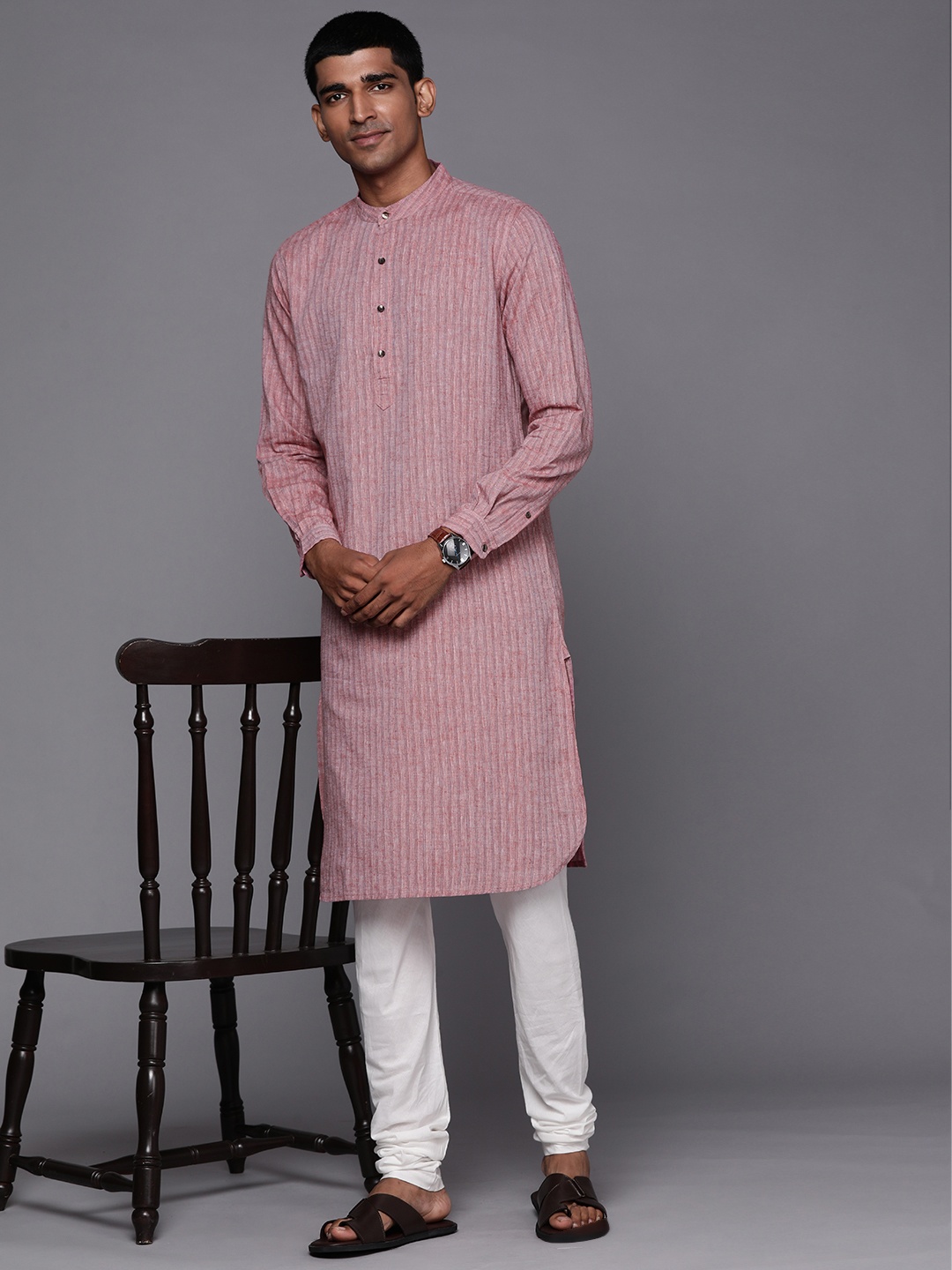 

Fabindia Men Pink Cotton Linen Kurta