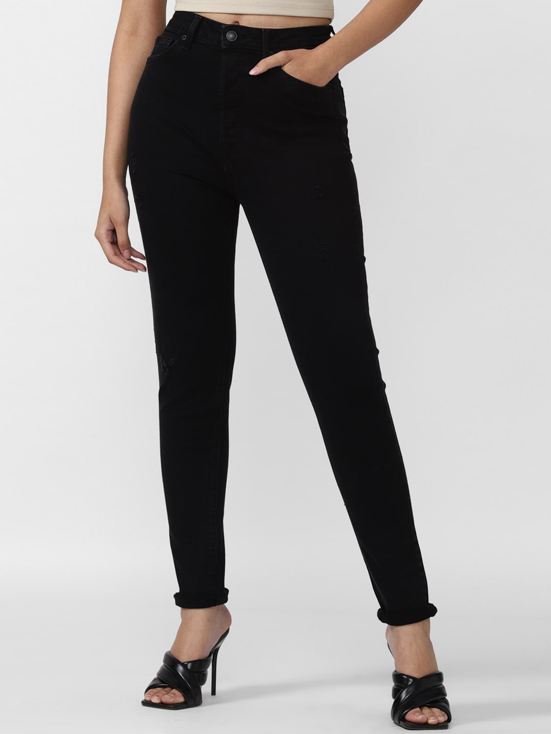 

FOREVER 21 Women High Waist Skinny Fit Regular Length Jeans, Black