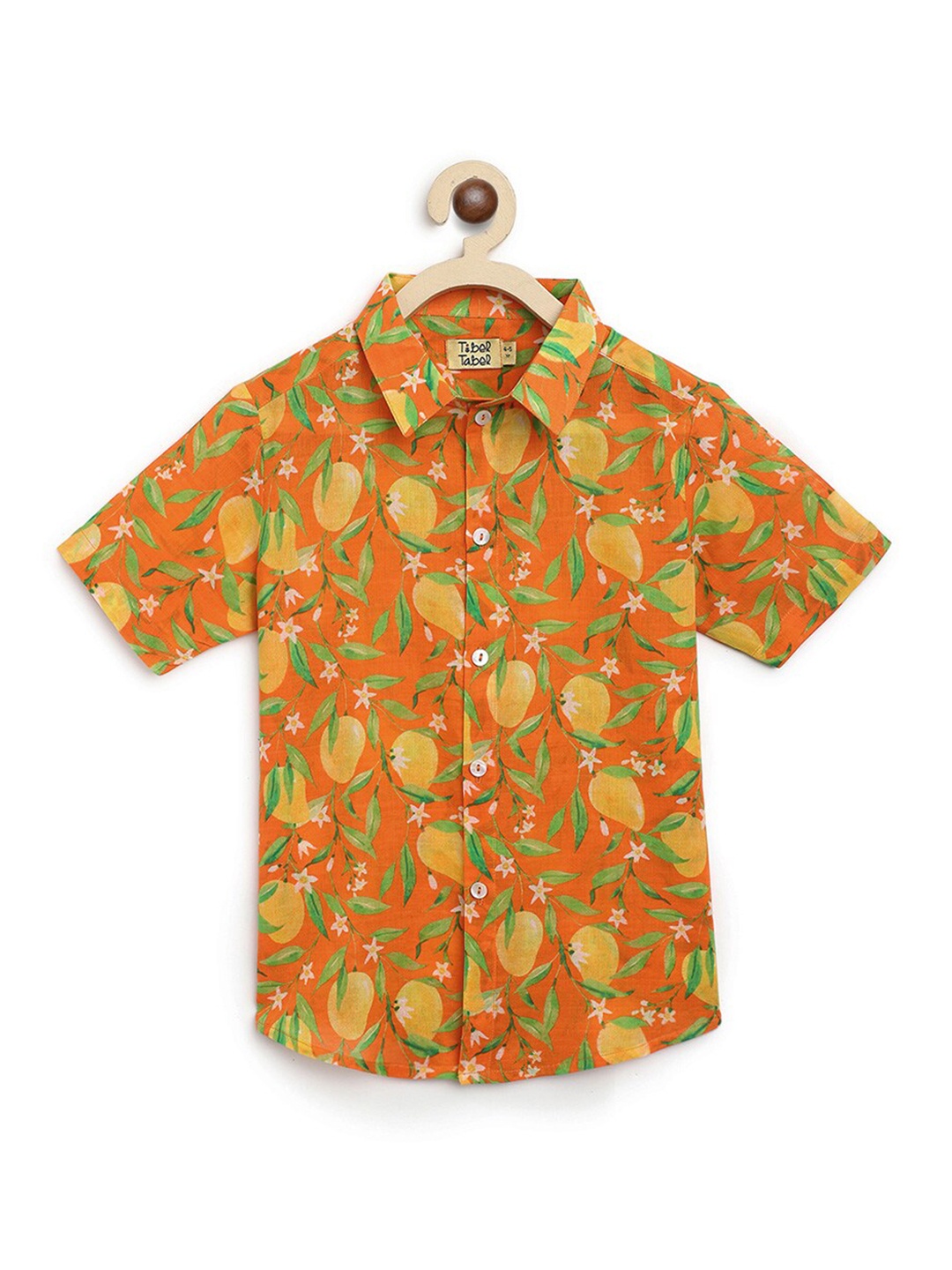 

Tiber Taber Kids-Boys Orange Floral Printed Casual Shirt