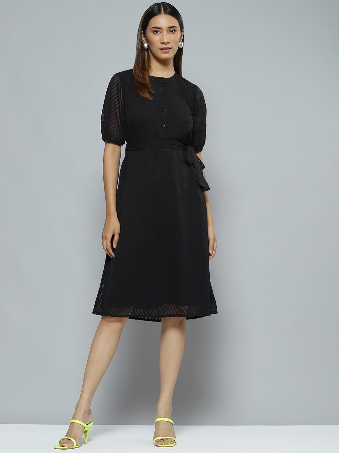 

DENNISON Black Chiffon A-Line Dress