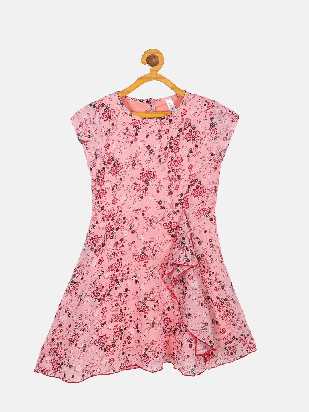 

KiddoPanti Peach-Coloured Floral Georgette A-Line Dress