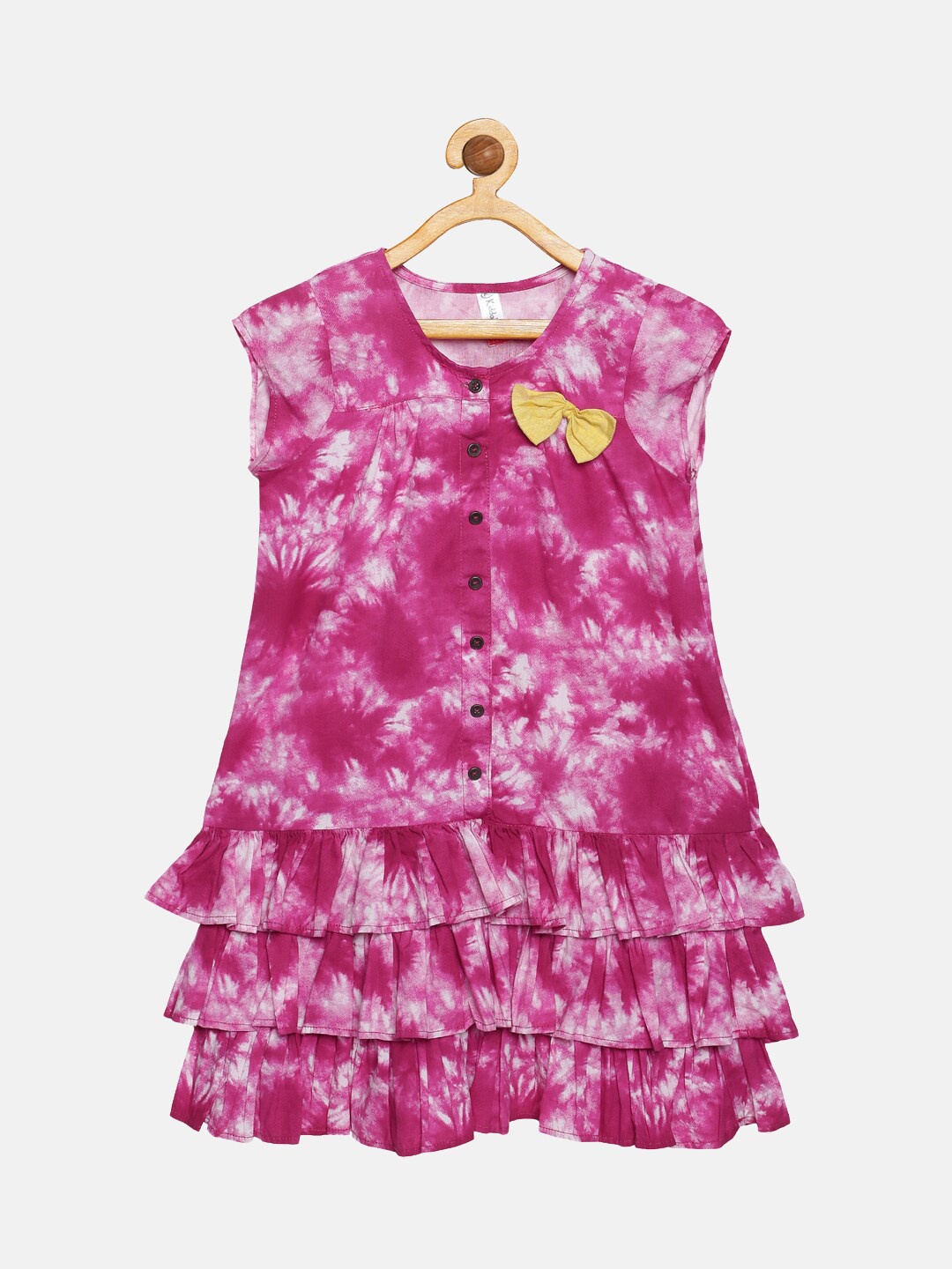 

KiddoPanti Girls Magenta Tie and Dye Pure Cotton Drop-Waist Dress