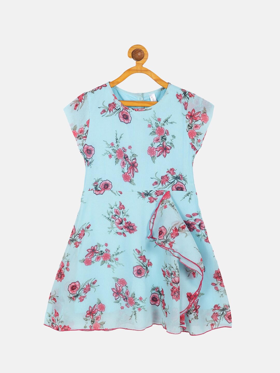 

KiddoPanti Blue Floral Georgette A-Line Dress
