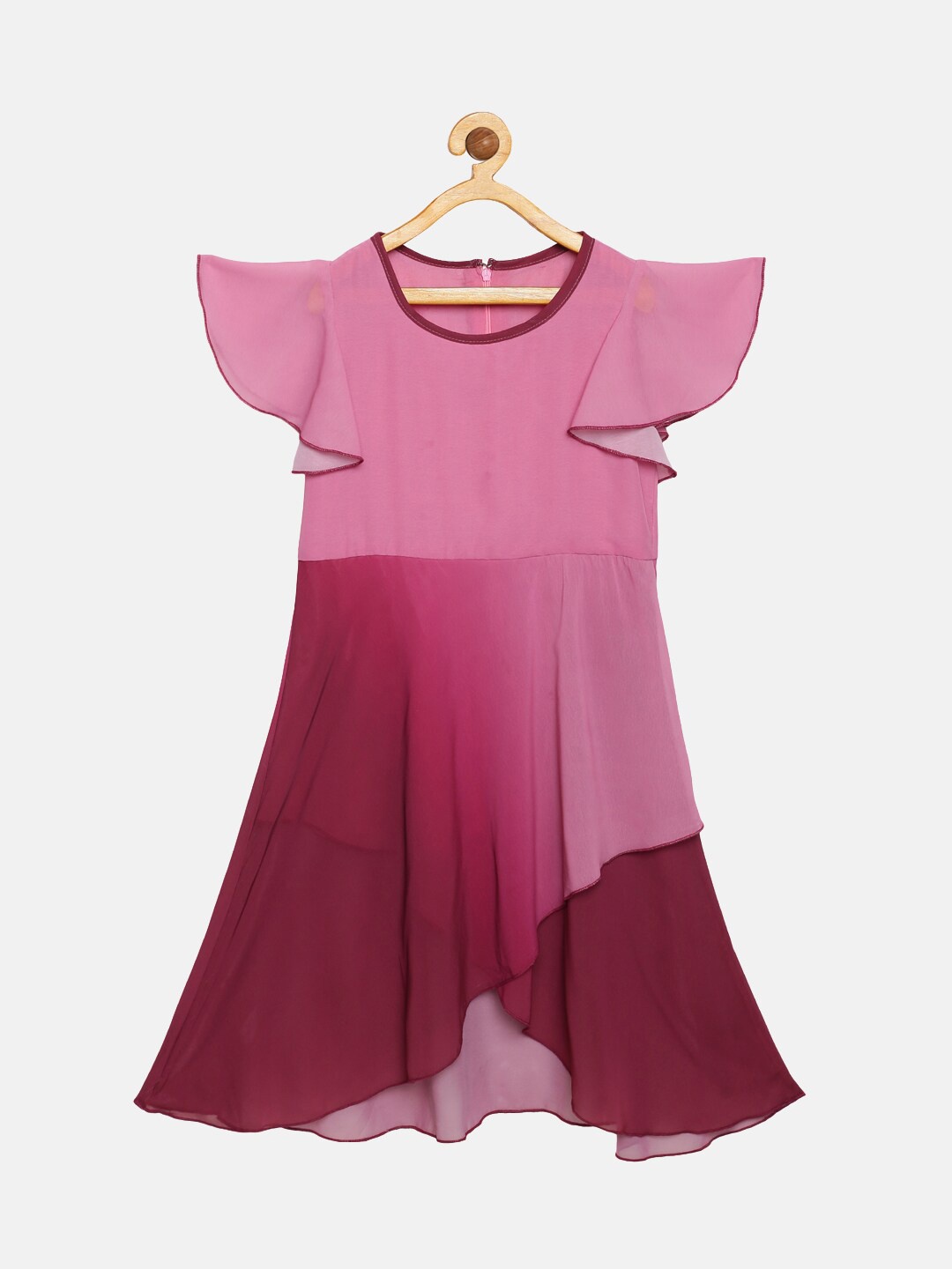 

KiddoPanti Pink & Maroon Colourblocked Dyed Georgette Dress