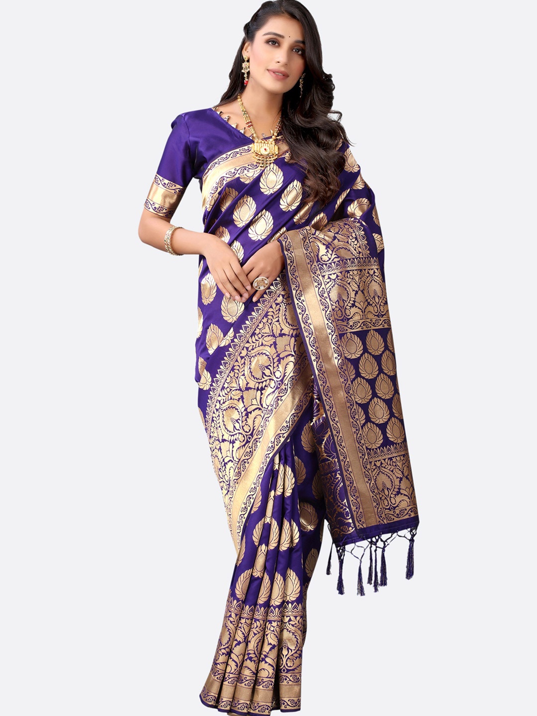 

SIRIL Violet & Gold-Toned Woven Design Zari Saree