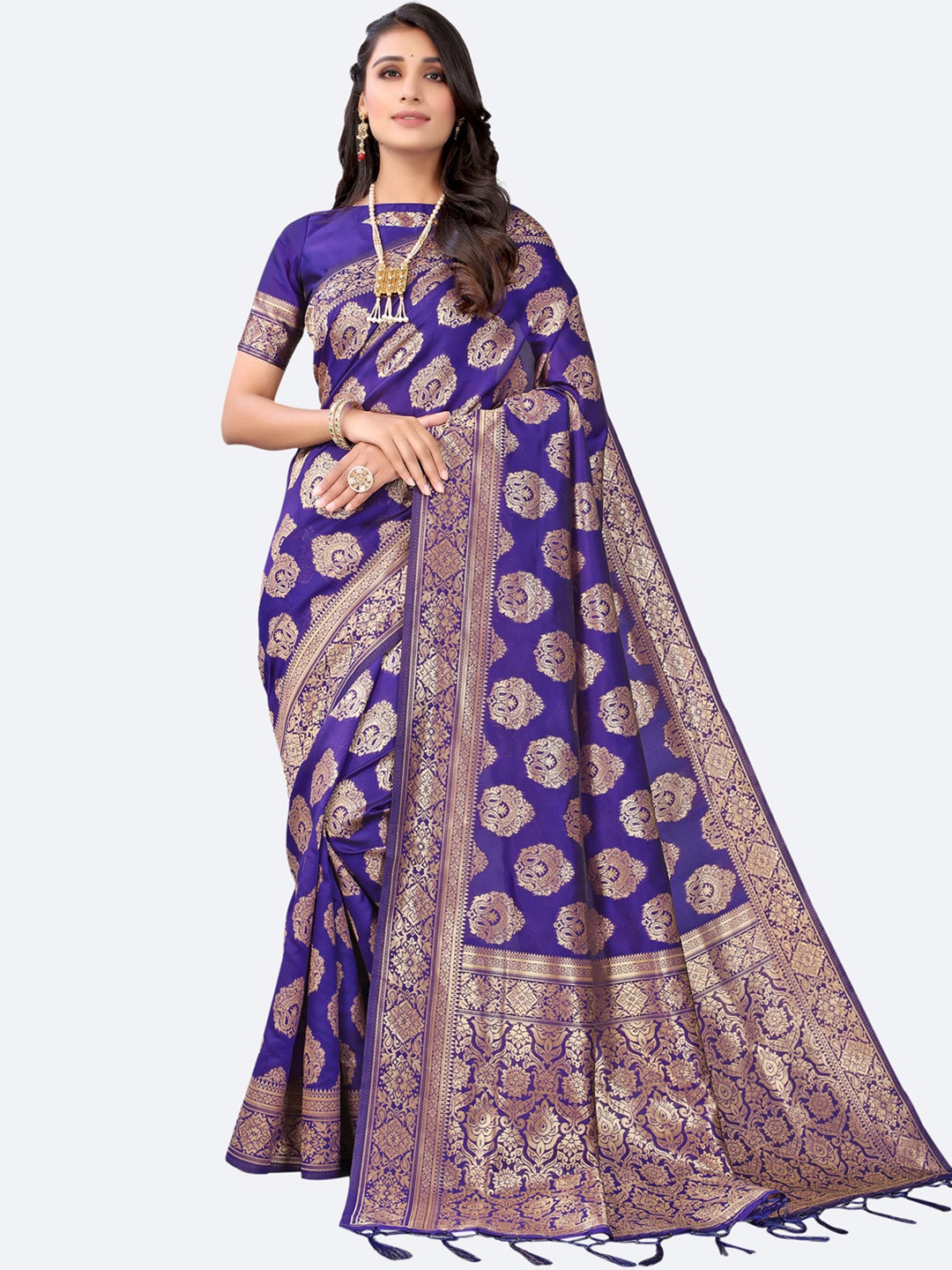 

SIRIL Violet & Gold-Toned Woven Design Zari Saree