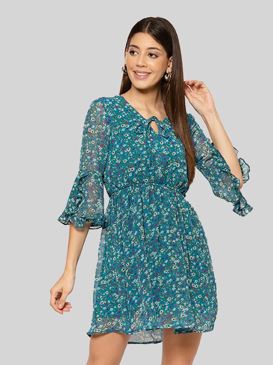 

PRETTY LOVING THING Blue Floral Chiffon Mini Dress