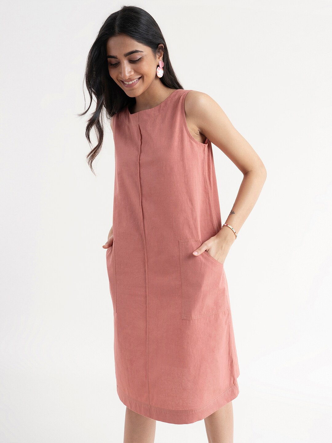 

FableStreet Pink Linen A-Line Dress